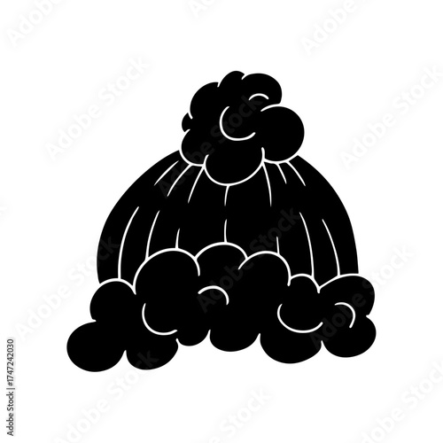 Silhouette, stamp of a knitted winter hat. Vector graphics.