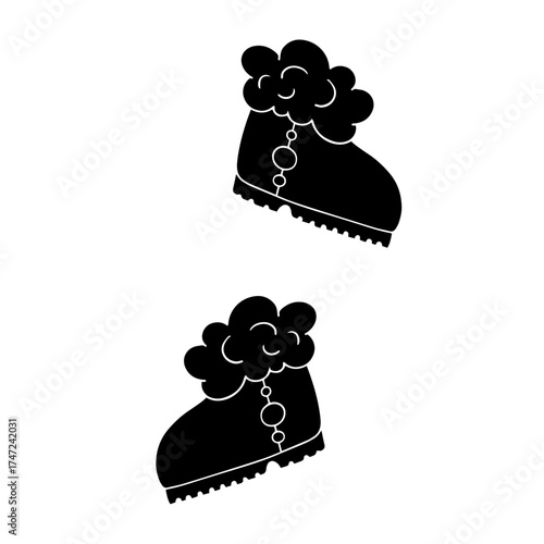 Silhouette, stamp of winter boots. Vector graphics.