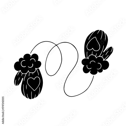 Silhouette, stamp of winter gloves, mittens. Vector graphics.
