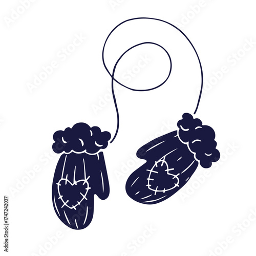 Silhouette, stamp of winter gloves, mittens. Vector graphics.