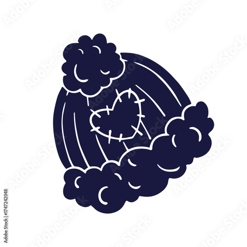 Silhouette, stamp of a knitted winter hat. Vector graphics.