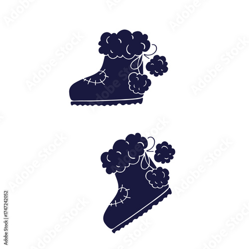 Silhouette, stamp of winter boots. Vector graphics.
