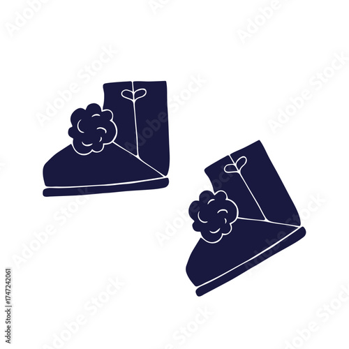 Silhouette, stamp of winter boots. Vector graphics.