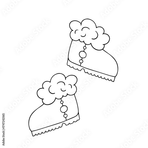Sketch, outline of winter boots. Vector graphics.