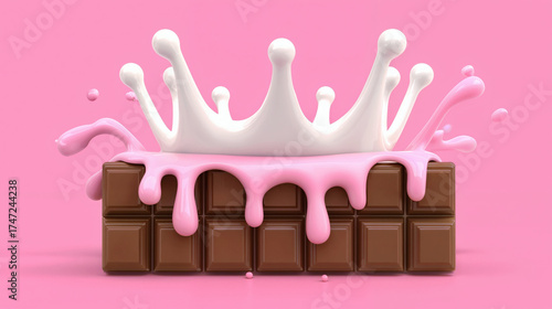 Chocolate Bar with Pink Cream and Milk Splash – Sweet Dessert and Creative Food