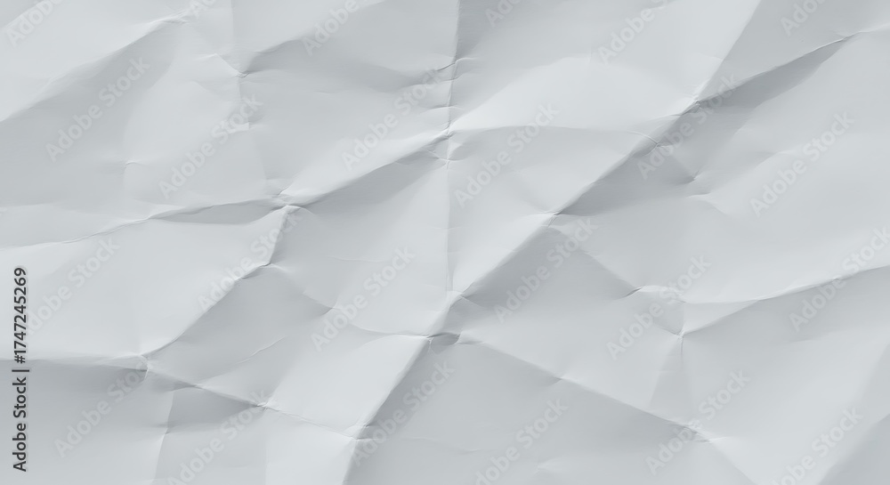 Fototapeta premium Closeup texture of crumpled white paper, showing intricate folds and shadows for a detailed background