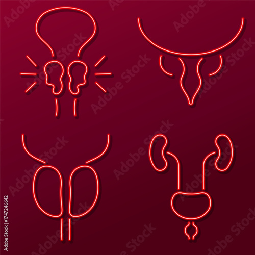 prostatitis neon icon group, vector illustration.