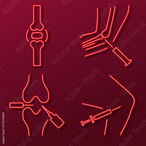 meniscal group of neon icons, vector illustration on black background.
