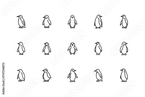 Cute Penguin Icon Bundle, Winter Penguin Character Set, Arctic Penguin Illustration Pack, Adorable Penguin Vector Collection, Frozen Penguin Graphic Design