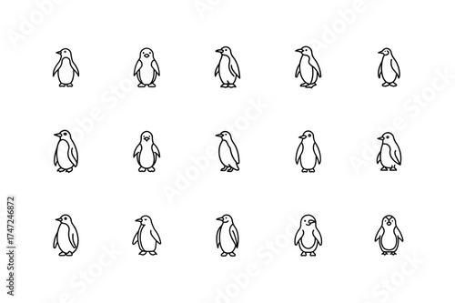 Cute Penguin Icon Bundle, Winter Penguin Character Set, Arctic Penguin Illustration Pack, Adorable Penguin Vector Collection, Frozen Penguin Graphic Design