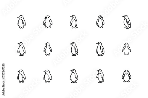 Cute Penguin Icon Bundle, Winter Penguin Character Set, Arctic Penguin Illustration Pack, Adorable Penguin Vector Collection, Frozen Penguin Graphic Design