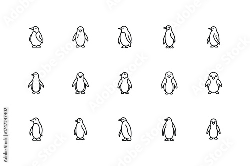 Cute Penguin Icon Bundle, Winter Penguin Character Set, Arctic Penguin Illustration Pack, Adorable Penguin Vector Collection, Frozen Penguin Graphic Design
