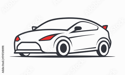 Minimalist Geometric Outline Sports Car Icon with Red Headlights

