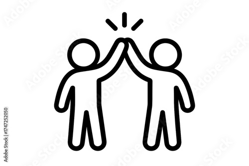 Team celebration icon with high five gesture between two people, vector illustration symbolizing success, partnership, friendship, agreement, positive collaboration, unity, achievement, motivation