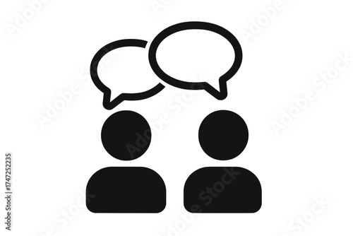 Two people talking icon with speech bubbles, vector illustration symbolizing dialogue, interpersonal communication, idea exchange, conversation concept, discussion and interaction