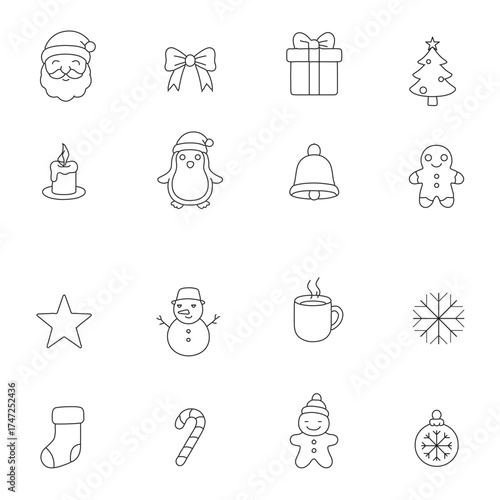 Christmas line art icons pack