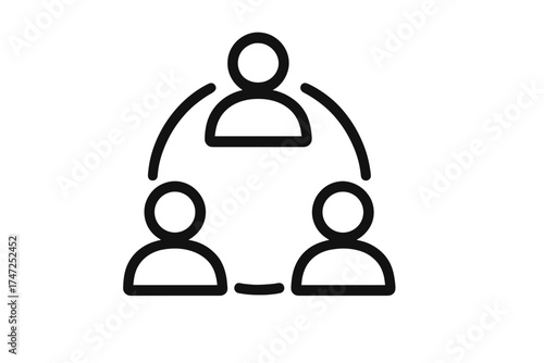 Networking icon with three people connected in a circular pattern, vector illustration symbolizing community, teamwork, social networking, collaboration, cooperation, and group communication