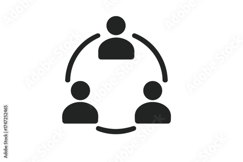 Networking icon with three people connected in a circular pattern, teamwork, community, social networking symbol, vector illustration for collaboration, partnership concept