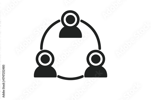 Networking icon with three connected people in circular pattern, community teamwork and social networking vector illustration, collaboration and unity concept for business and social media