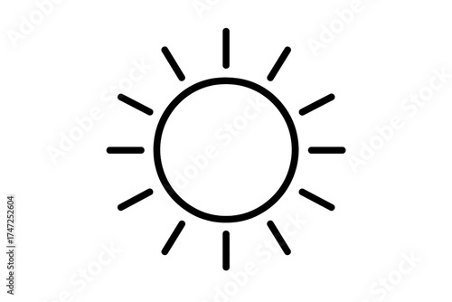 Sun outline icon for websites and apps. Vector cartoon illustration. Simple sunshine symbol. Weather forecast sign for summer day. Sunny light, heat and energy concept.