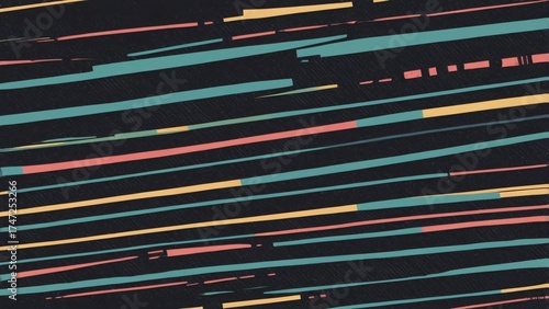 Vibrant abstract design with bold coloured dynamic stripes on dark background. Modern contrasting visual design. 
