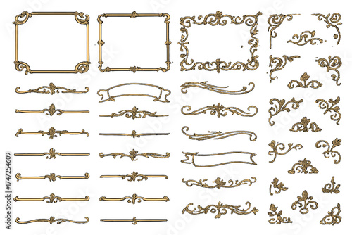 Vintage ornate frames and dividers mega set with luxury antique borders, decorative corners, floral curls, elegant banners, classic vintage design elements for invitations and stationery