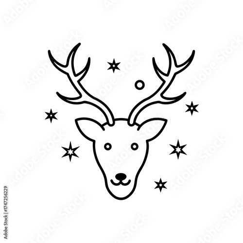 Deer head with stars outline