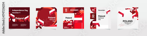 Poland National day celebration template set. Happy Independence day poster with Poland flag and geometric art. Modern design for social media, background, cover, greeting, event, and post