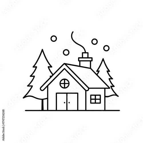Winter cabin in snowy forest