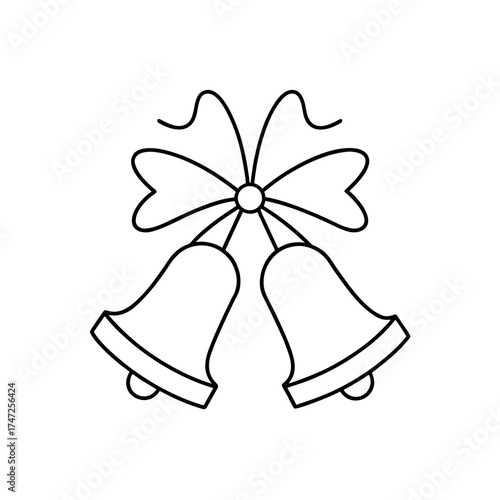 Two bells with a ribbon outline