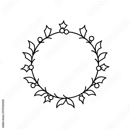 Holly wreath circular outline