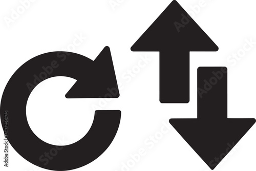 Black circular refresh arrow and up/down arrows on white background reload repeat