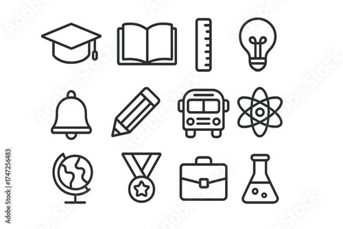 Education line icon set. School learning symbols collection. Vector illustration for graduation, study, science, knowledge. University, college, back to school graphic elements.