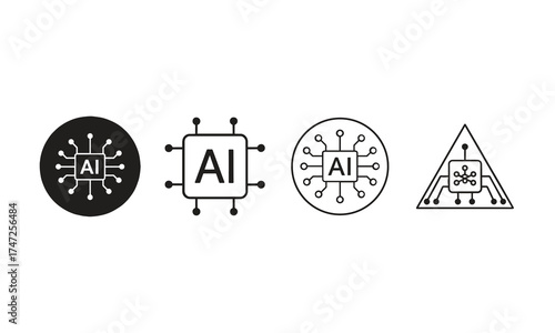 AI Chip Icon Set | Artificial Intelligence Processor Circuit Technology Vector Pack