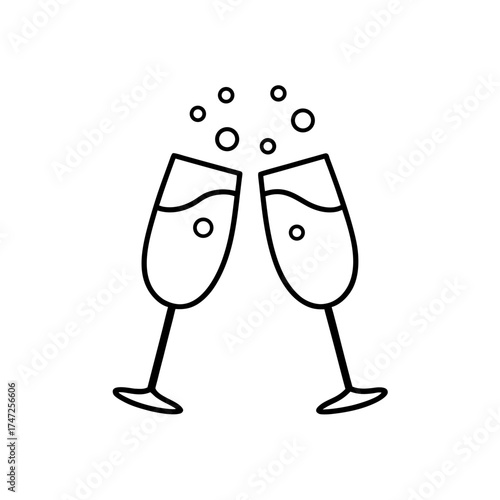 Two champagne glasses toasting