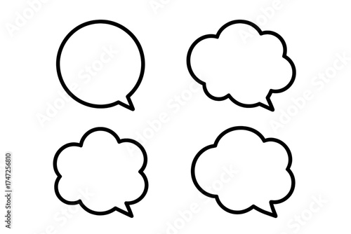 Speech bubble chat bubble vector icon set. Comic dialogue box collection. Black and white outline simple minimal design element. Talk, message, communication symbol.