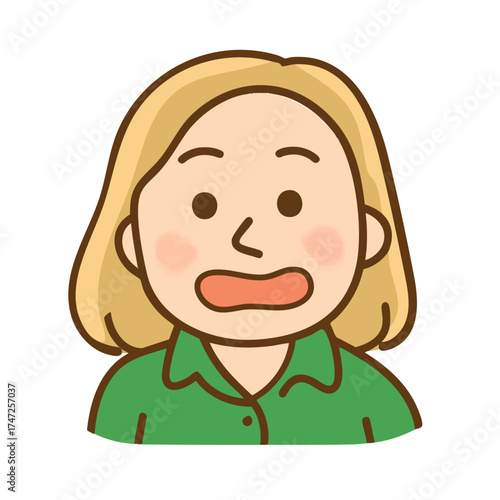 Blonde, cheerful character in a green shirt