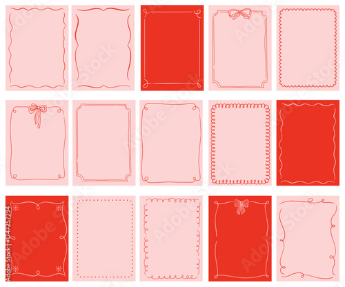 Red and pink vintage ribbon frames for Valentine cards, wedding invitations and Christmas cards