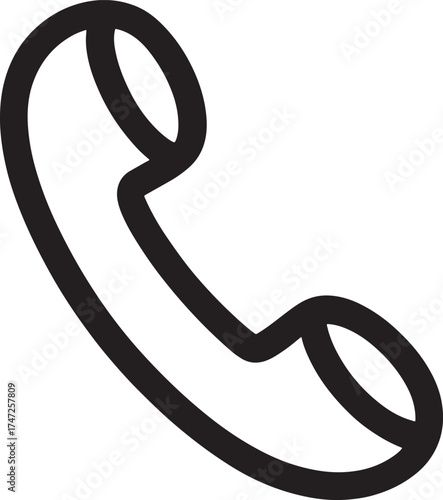 Black outline of a telephone handset on white background Keywords: telephone, phone, call