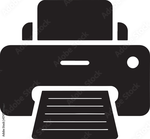Black printer icon with paper coming out of the slot Keywords: printer, printing, office, document