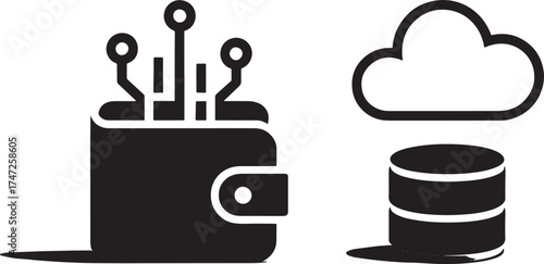 Digital wallet with circuit board and cloud storage icon Keywords: wallet, digital, finance, money