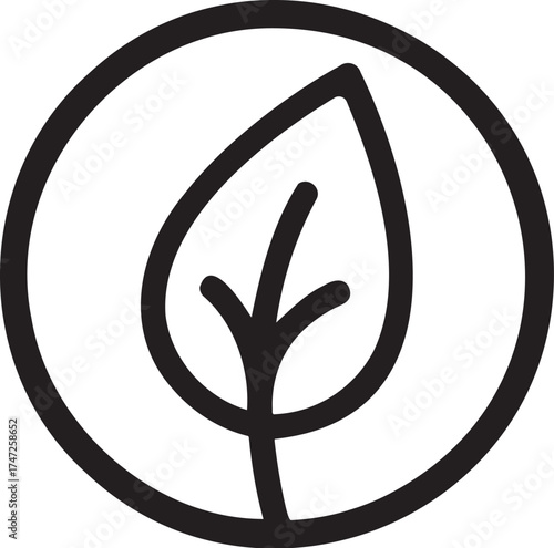 Leaf Line Icon in Circle.
