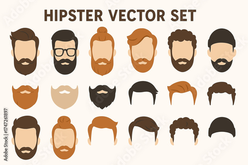 Hipster style icons set featuring beards mustaches and hairstyles