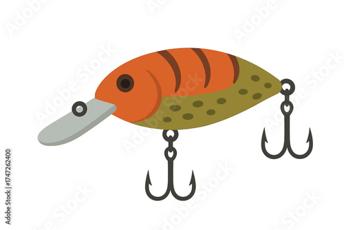Colorful fishing lure with double hooks and orange green design