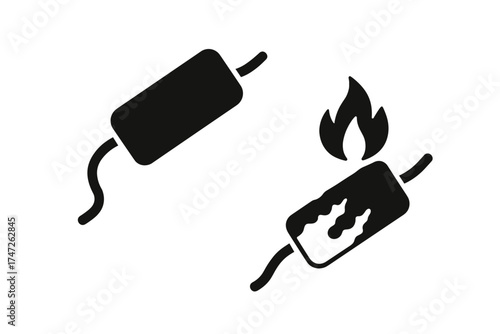 Explosive fuse icon: burning and unlit dynamite symbols