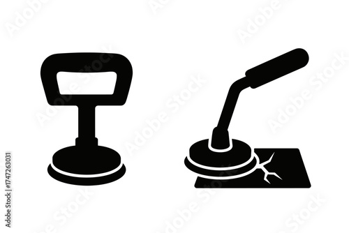 Black pictograms of dent removal tools and techniques for auto repair