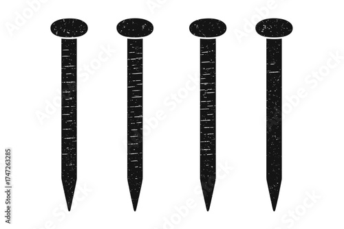 Minimalist black vintage nails on white background with rustic texture