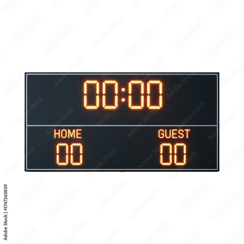 Fototapeta premium Digital sports scoreboard display with timer and scores for home and guest teams