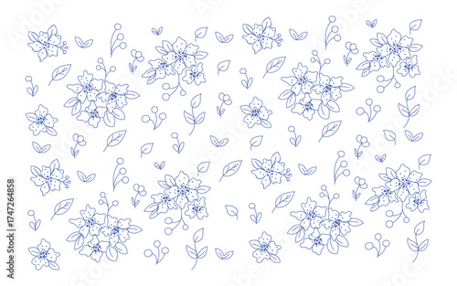 Soft Blue Floral Art Pattern, Delicate Blue Blossom Pattern, Pastel Floral Repeat Print