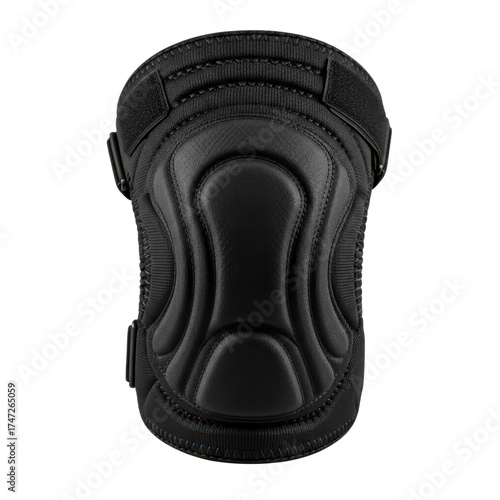 Black protective knee pad with cushioned padding and adjustable straps